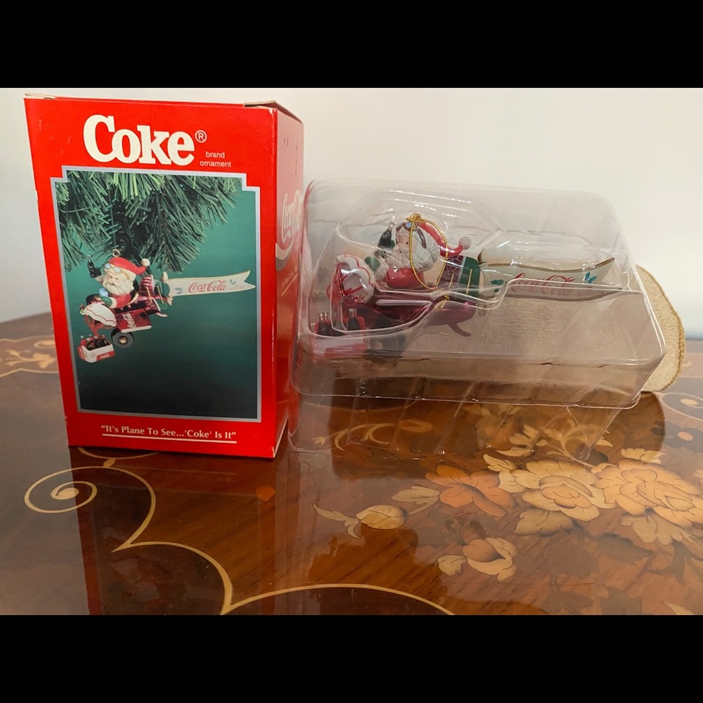 Coca Cola "It's Plane To See" Santa Ornament - NIB